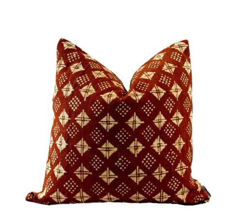 Argyle Rust Authentic African Mud Cloth Pillow Cover