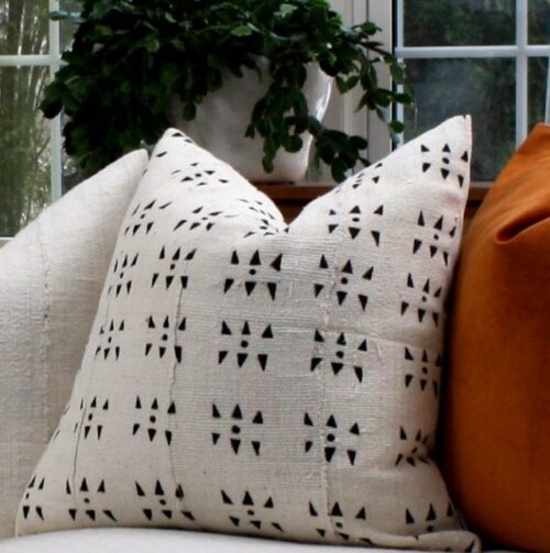 White & Black Geometric Mud Cloth Pillow