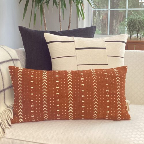 rust and cream mud cloth pillow