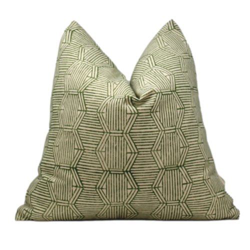 Green Geometic Block Printed Cotton Pillow Cover