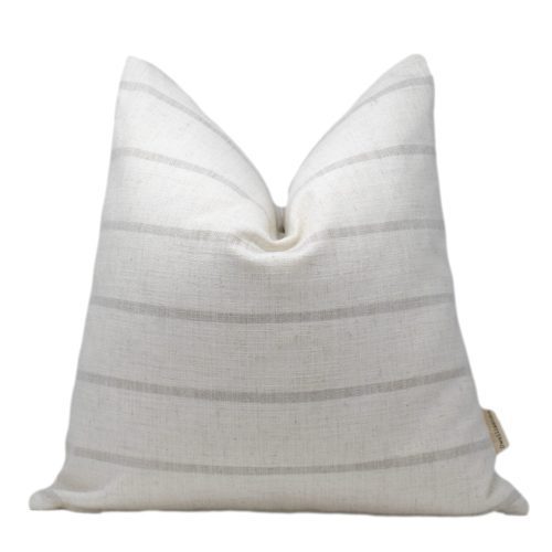 White & taupe stripe pillow