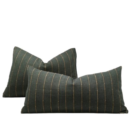 Dark Olive Green Dash Dot Stripe Pillow Cover