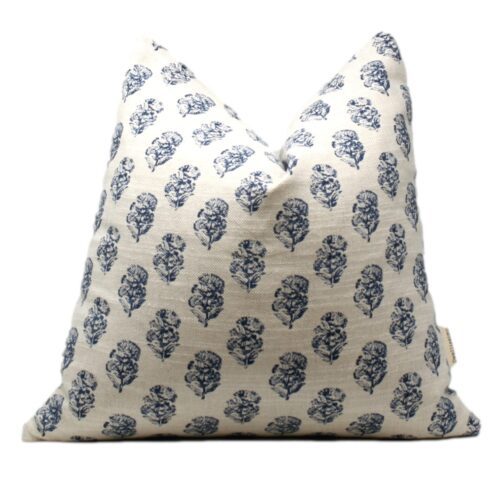 Cream and Blue Floral Throw Pillow 