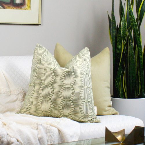 Wallace Green Geometric Block Printed Cotton Pillow Cover