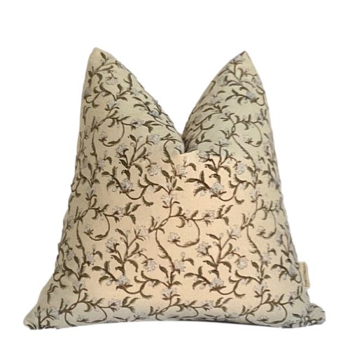 Kyoto White | Floral Block Print Pillow Cover, White and Natural Floral Pillow