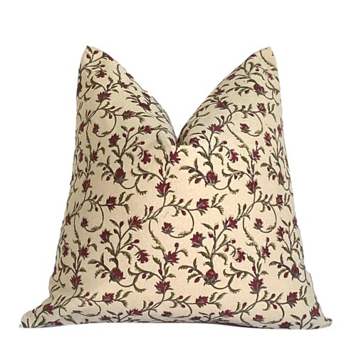 Kyoto Plum | Floral Block Print Pillow Cover, Plum and Natural Floral Pillow