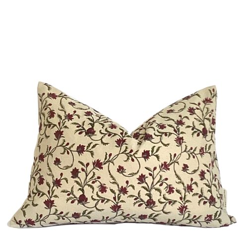 Kyoto Plum | Floral Block Print Pillow Cover, Plum and Natural Floral Pillow