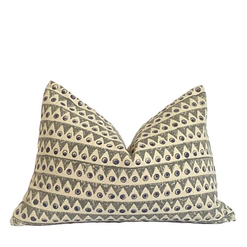 Beatriz | Geometric Block Print Pillow Cover, Blue and Cream Geometric Pillow