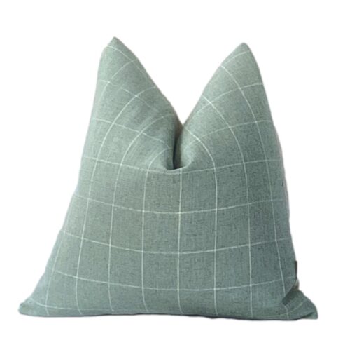 Cecile | Light Blue Windowpane Check Pillow Cover, Blue and White Check Pillow