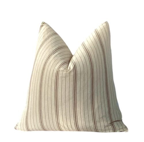 Mitta | Cream and Light Brown Pillow Cover, Cream Stripe Pillow, Brown Stripe Pillow