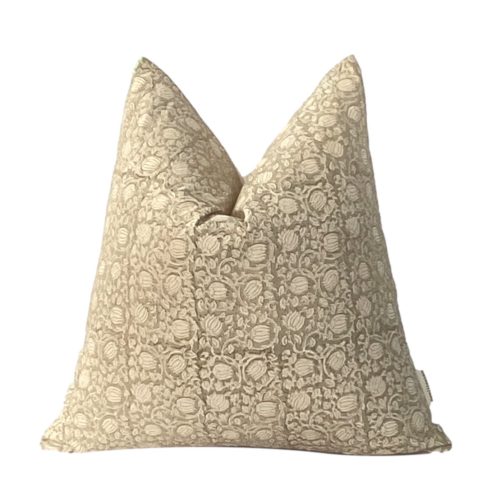 Marra | Cream Floral Pillow Cover, Cream Block Print Pillow, Neutral Floral Pillow