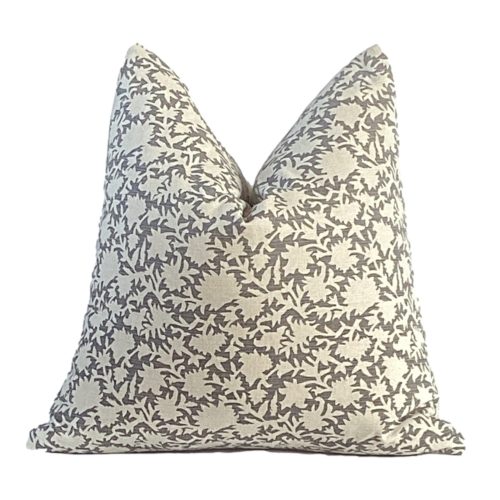 Grey Floral Block Print Pillow