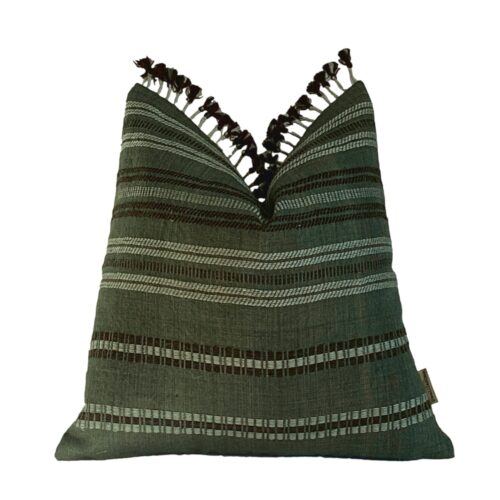 Kamya | Green Stripe Handwoven Bhujodi Pillow Cover