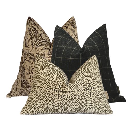 Amina | Charcoal Cream Block Print Pillow Cover