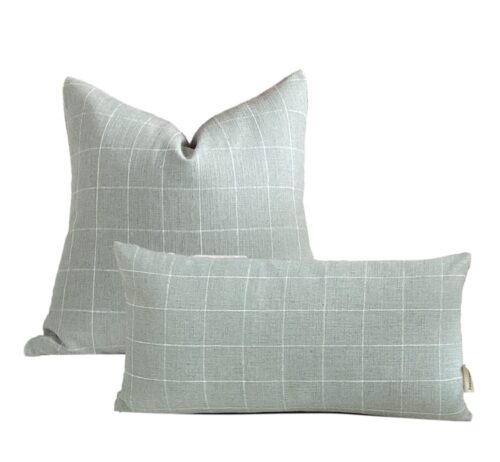 Light Blue Windowpane Check Pillow Cover