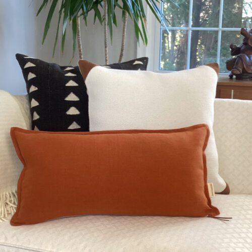 Cognac Flanged Linen Pillow Cover