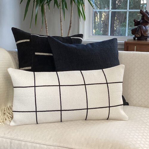 Off White and Black Windowpane Check Pillow Cover