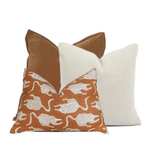 Lulu Ochre and White Bengal Tiger Throw Pillow Combination