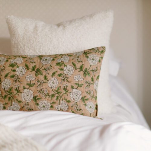 POPPY || Mustard Tan Floral Block Print Pillow Cover