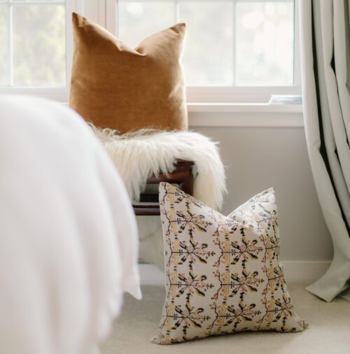 Tan and Mustard Floral Block Print Pillow