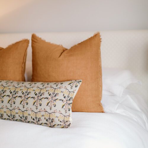 Tan and Mustard Floral Block Print Pillow