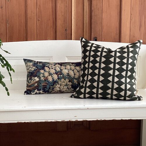 Black Green Geometric Block Print Pillow Cover