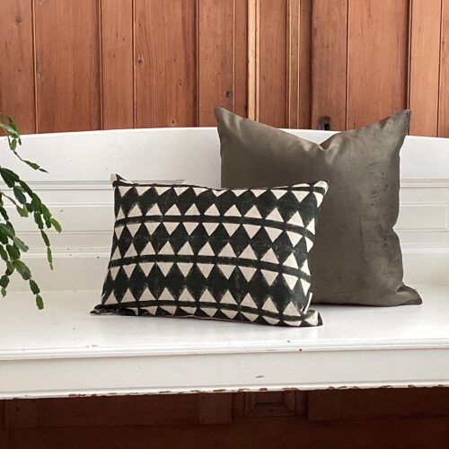 Black Green Geometric Block Print Pillow Cover