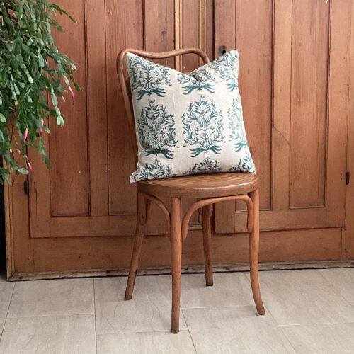 Green Floral Block Print Pillow Cover