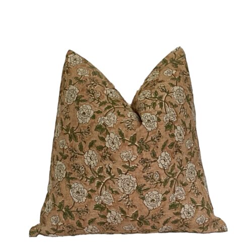 POPPY || Mustard Tan Floral Block Print Pillow Cover