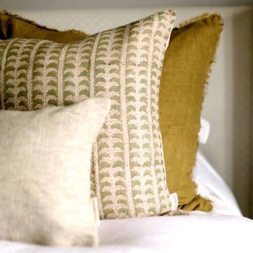 Soft Green and Light Rust Linen Pillow Cover