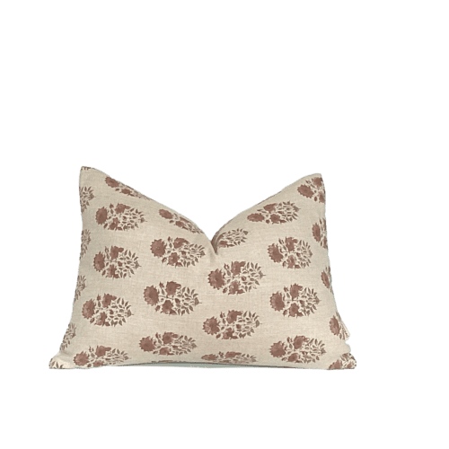 Pumpkin, Rust Linen Block Print Floral Pillow