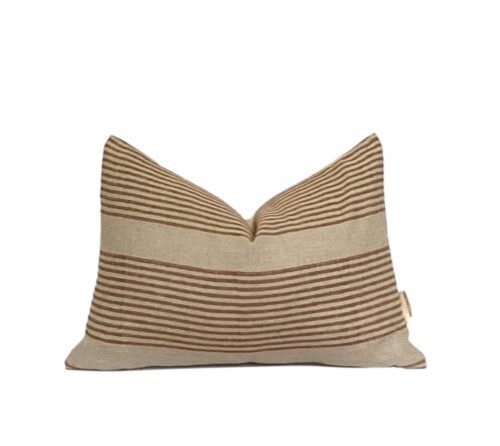 Jane || Mustard Stripe Block Print Linen Pillow