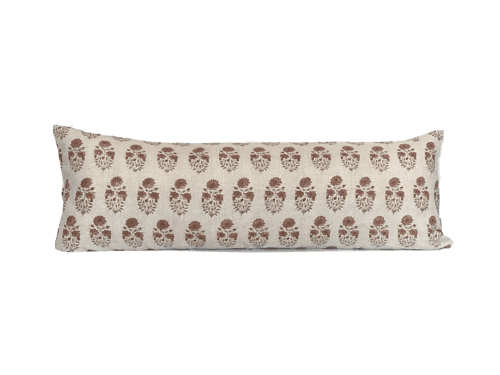 Pumpkin, Rust Linen Block Print Floral Pillow