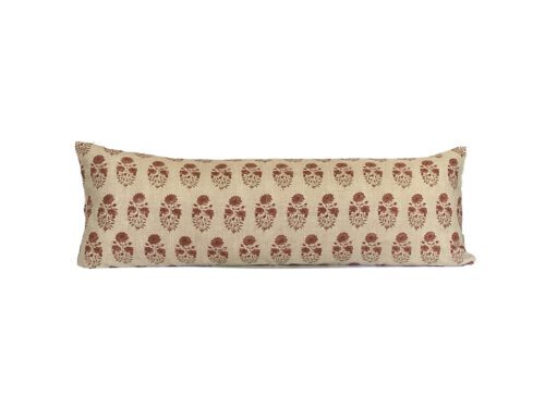 WINNIE || Pumpkin, Rust Linen Block Print Floral Pillow