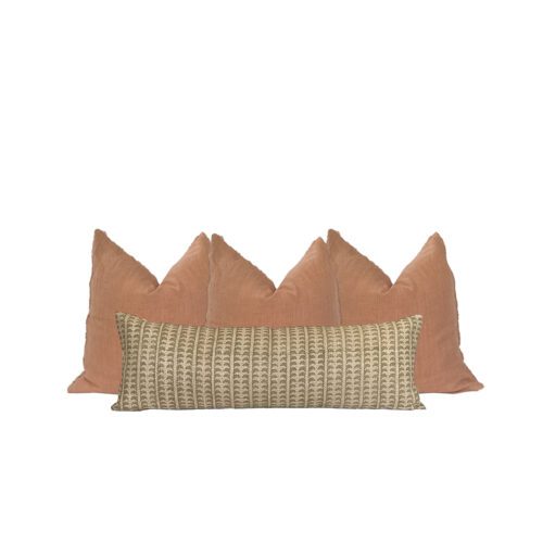 Soft Green and Light Rust Linen Pillow Cover