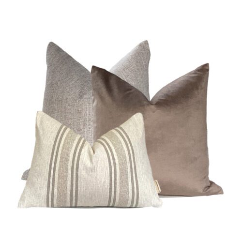 Brooks | Taupe and Cream Stripe Pillow Cover