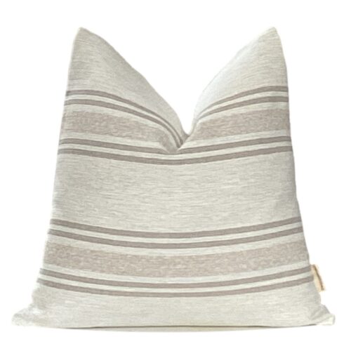 Brooks | Taupe and Cream Stripe Pillow Cover