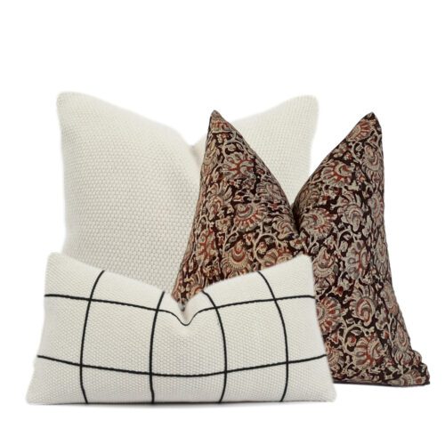 Cream and Black Floral Throw Pillow Set