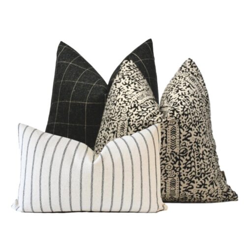 Wellington Black and Cream Throw Pillow Combination