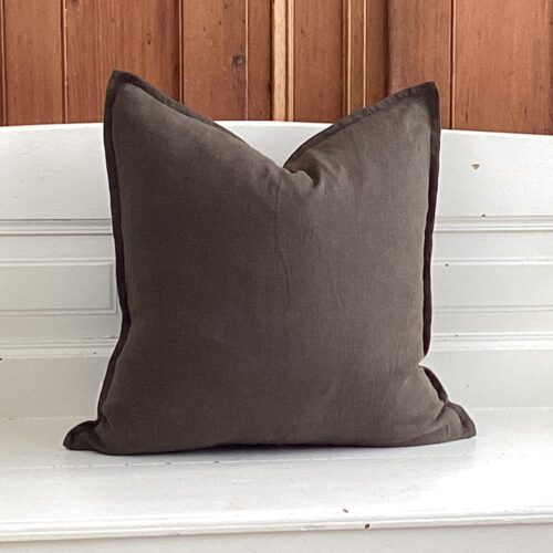 Dark Green Flanged Linen Pillow Cover