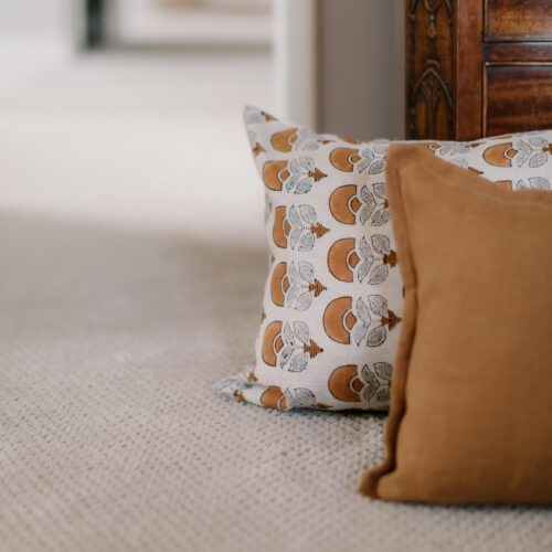 pumpkin floral block print pillow