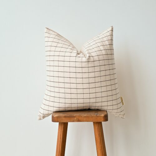 Cream and Brown Check Pillow Cover