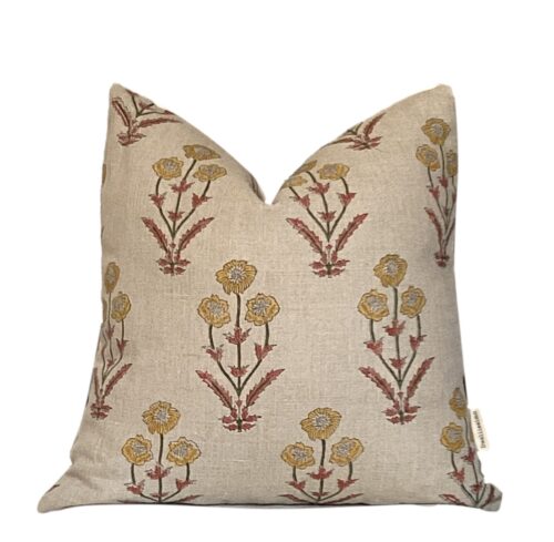 Sinda Mustard Floral Block Print Pillow Cover 