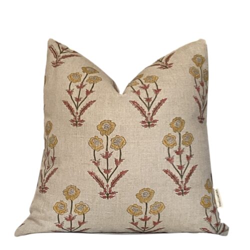 Sinda Mustard Floral Block Print Pillow Cover 