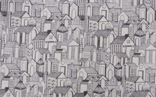 Scandi Houses, Black, Grey, and White Pillow Cover